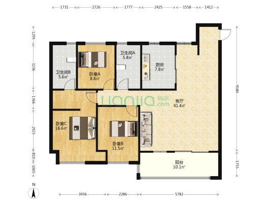 华侨城红坊 3室1厅2卫 139平方