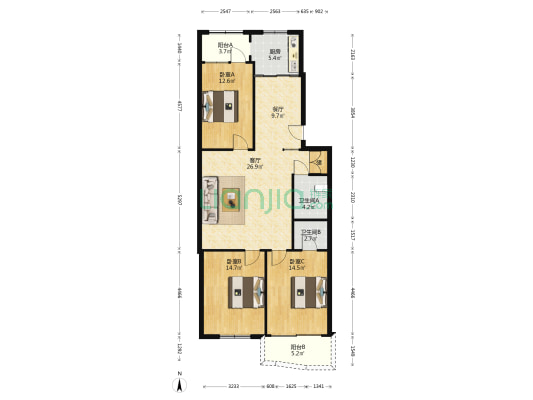 高兴路138-162号(双号) 3室2厅2卫 120平方
