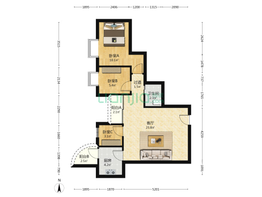 华盈居 3室1厅1卫 71平方