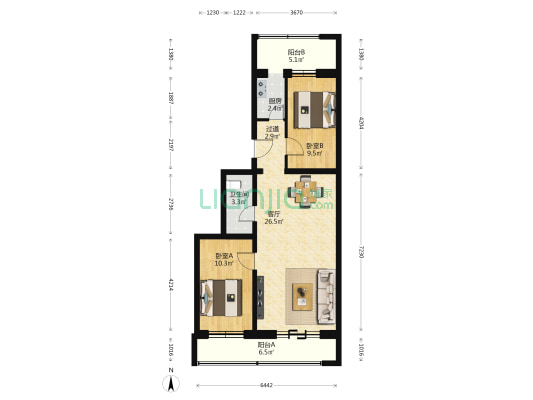 劳动局家属院 2室1厅1卫 89平方
