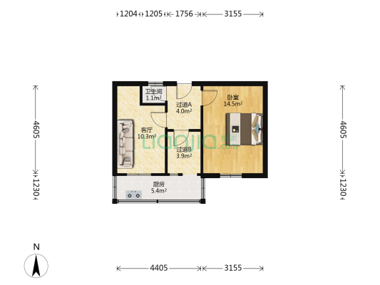 黑土巷北住宅小区 1室1厅1卫 48平方