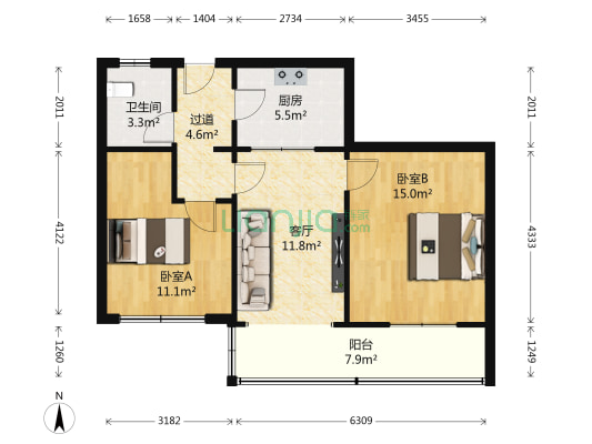 福宁雅苑 2室1厅1卫 80平方