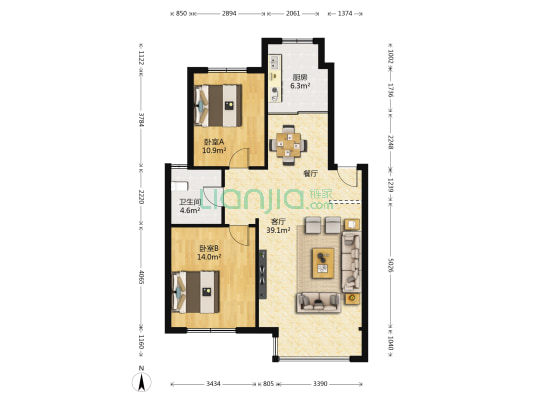 中房上东花墅四期 2室1厅1卫 97平方