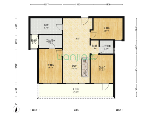 北科建春城大观领秀云门苑 3室1厅2卫 126平方