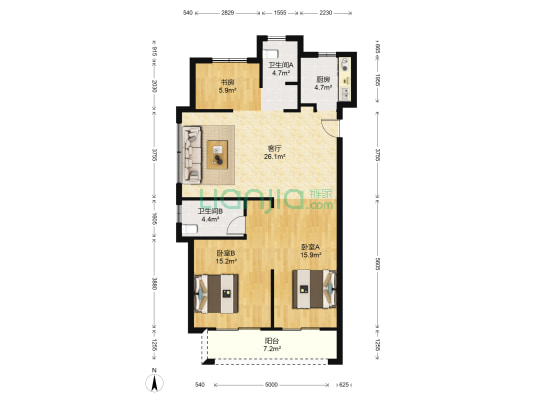 中天江南公馆 3室1厅2卫 110平方