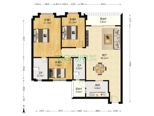 凯景豪庭 3室1厅2卫 114平方