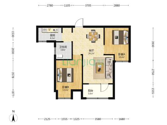 汉江水畔青云筑 2室1厅1卫 81平方