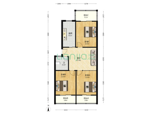 巢湖西路新汽车站综合楼 3室1厅1卫 86平方