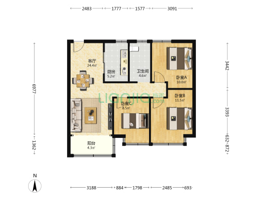 碧桂园星语雅苑 3室1厅1卫 90平方