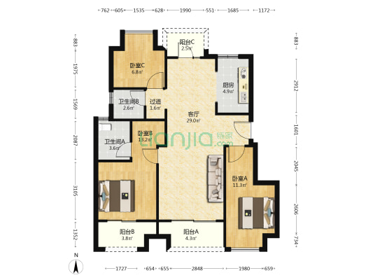 中骏弘阳樾景台三期 3室1厅2卫 99平方
