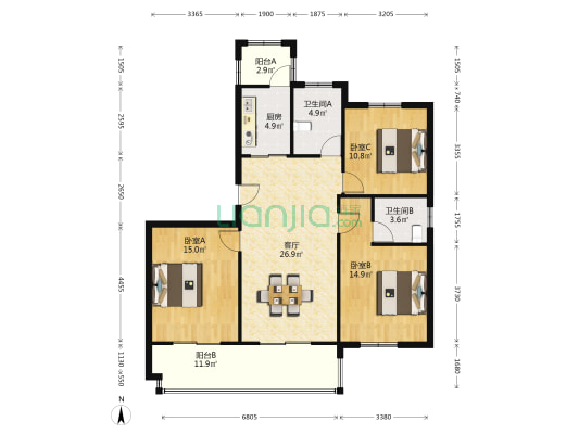 裕景苑 3室1厅2卫 126平方