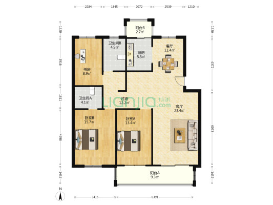 丰润嘉园 3室2厅2卫 132平方