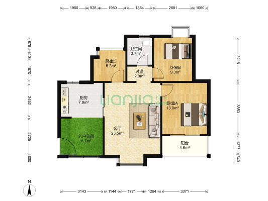 世纪城龙祺苑 3室1厅1卫 94平方