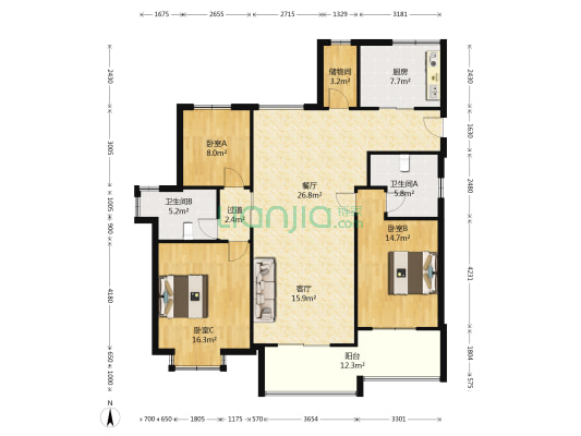 上源府 3室2厅2卫 143平方