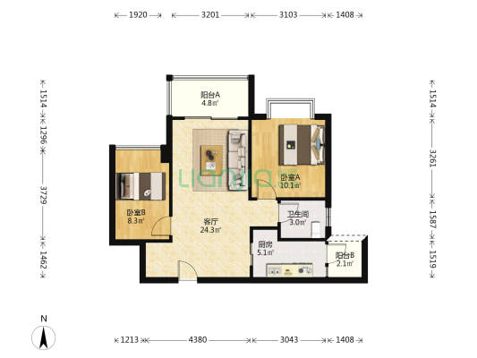 淘金家园峯璟 2室1厅1卫 72平方