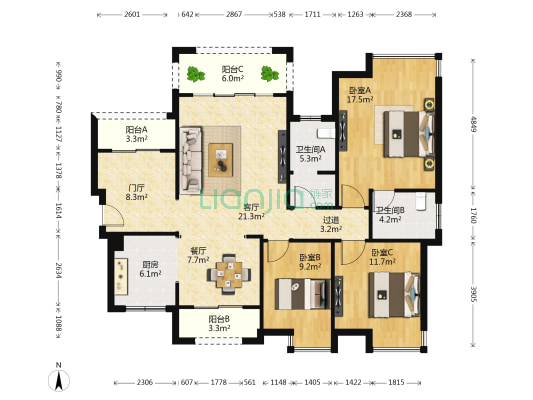 水天一色 3室2厅2卫 133平方