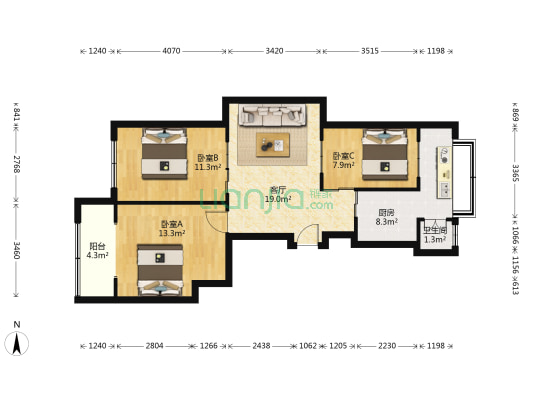黔灵西路110号 3室1厅1卫 65平方