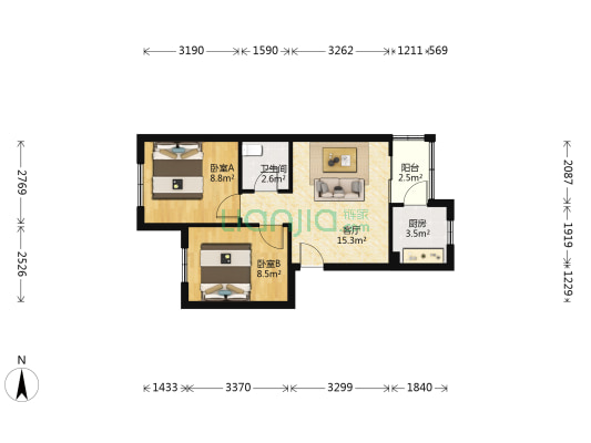 青乐苑D区 2室1厅1卫 56平方