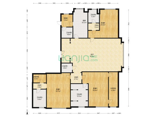 万达公馆 4室1厅5卫 361平方