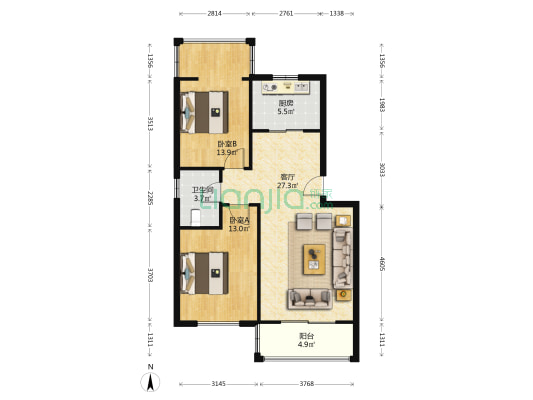 龙翔苑一期 2室1厅1卫 80平方