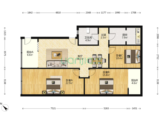 桂王桥西街23号 3室1厅1卫 110平方