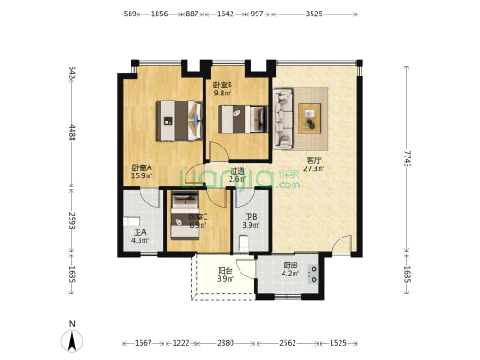 宏兴楼(大良东区) 3室1厅2卫 89平方