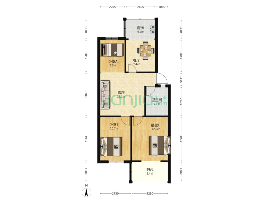 王朗中街15号 3室2厅1卫 86平方