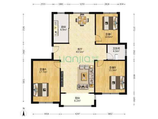 新茂家园 3室1厅1卫 130平方