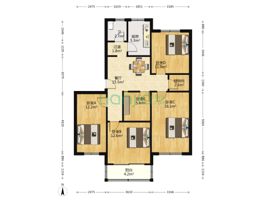 瑞源小区 5室1厅1卫 111平方
