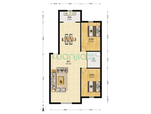 鐵成花園 2室1厅1卫 115平方