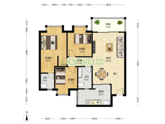 东城花园二期 3室1厅2卫 100平方