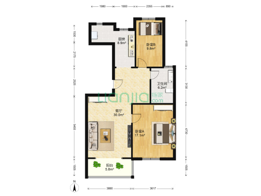 世纪家园南区 2室1厅1卫 104平方