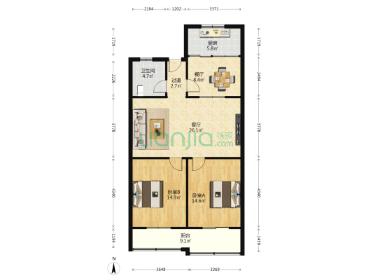 长安十三中家属院 2室2厅1卫 110平方