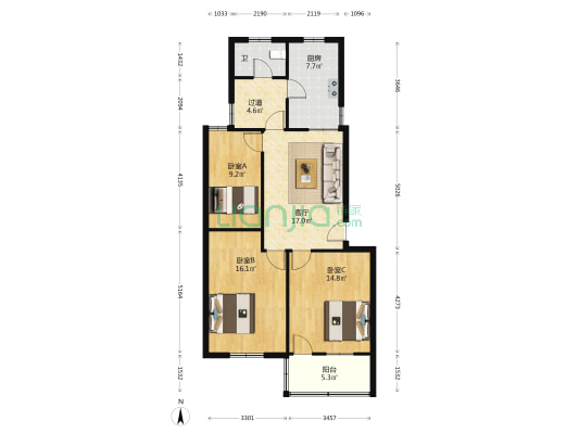 长江中路119号 3室1厅1卫 86平方