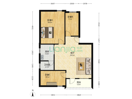 和地路 3室1厅1卫 92平方