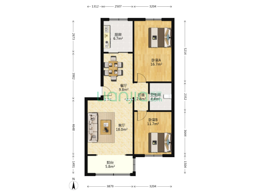 顺和苑(双元街) 2室2厅1卫 94平方