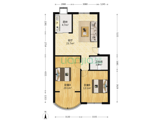 玫瑰苑G区 2室1厅1卫 83平方