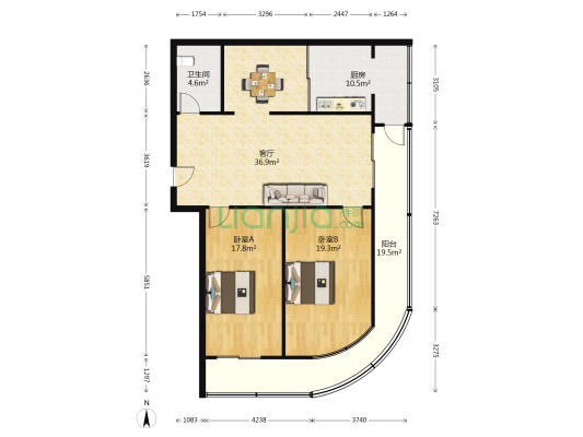阳春佳苑 2室1厅1卫 129平方