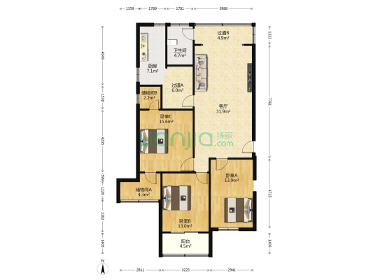嘉和名苑 3室1厅1卫 140平方