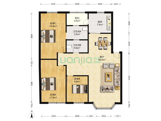 福康翠湖居 3室1厅2卫 146平方