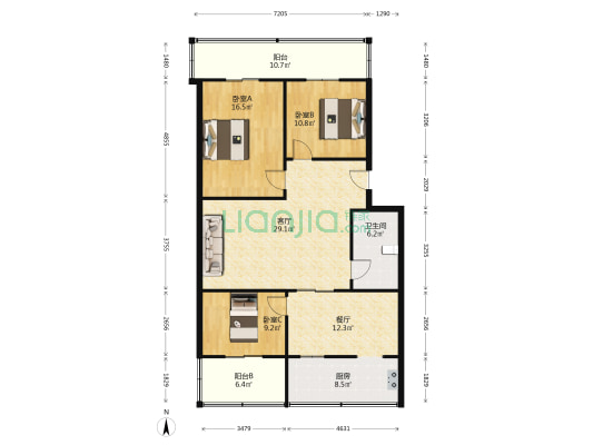 乾通小区(大东关街) 3室2厅1卫 130平方