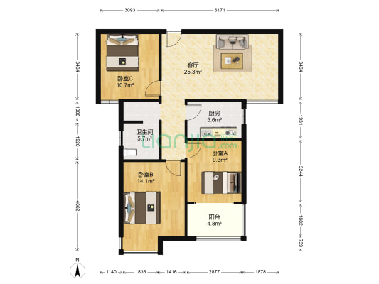 正商城禧园3号院 3室1厅1卫 106平方