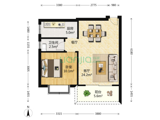 金康苑 1室1厅1卫 55平方