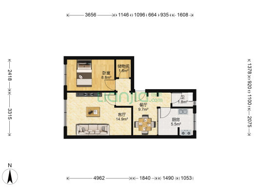 幸福家园 1室2厅1卫 55平方