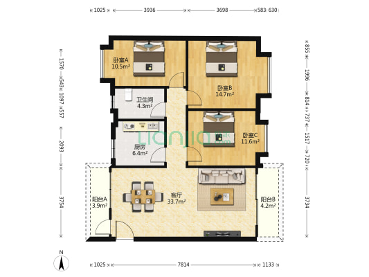 富丽家园富怡大厦 3室1厅1卫 108平方