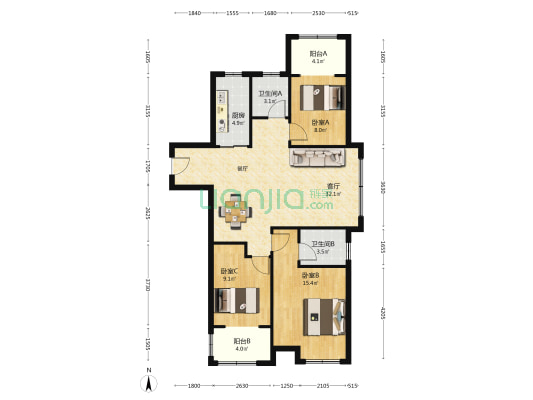 汇川府 3室1厅2卫 114平方