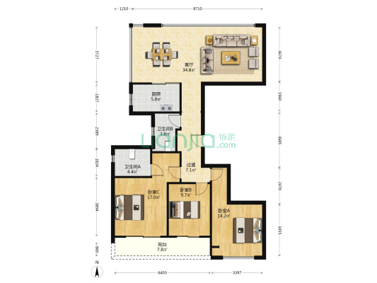 外滩尚品 3室1厅2卫 143平方