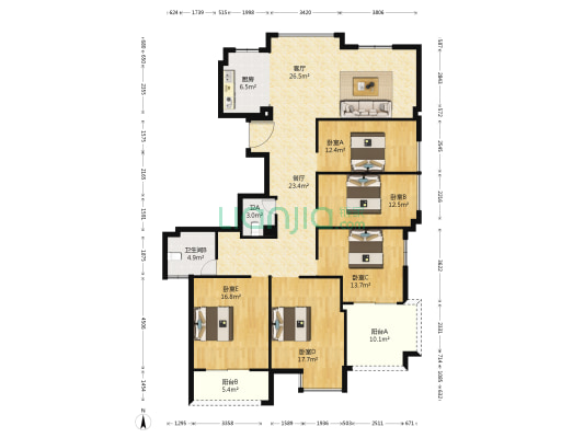 同人欣园 5室2厅2卫 184平方