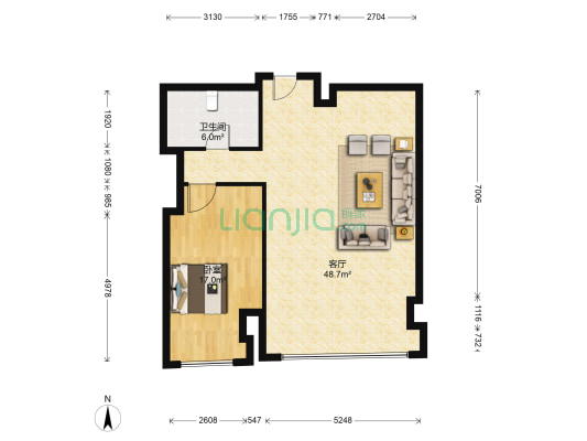 银泰中心 1室1厅1卫 127平方