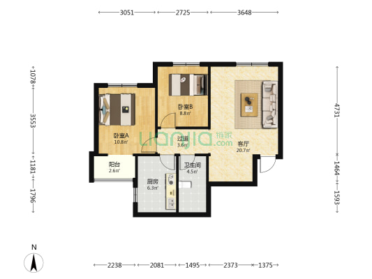 皓月大厦 2室1厅1卫 82平方